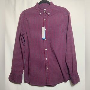 Sonoma Men's Burgundy and Blue Striped Button-Down Shirt